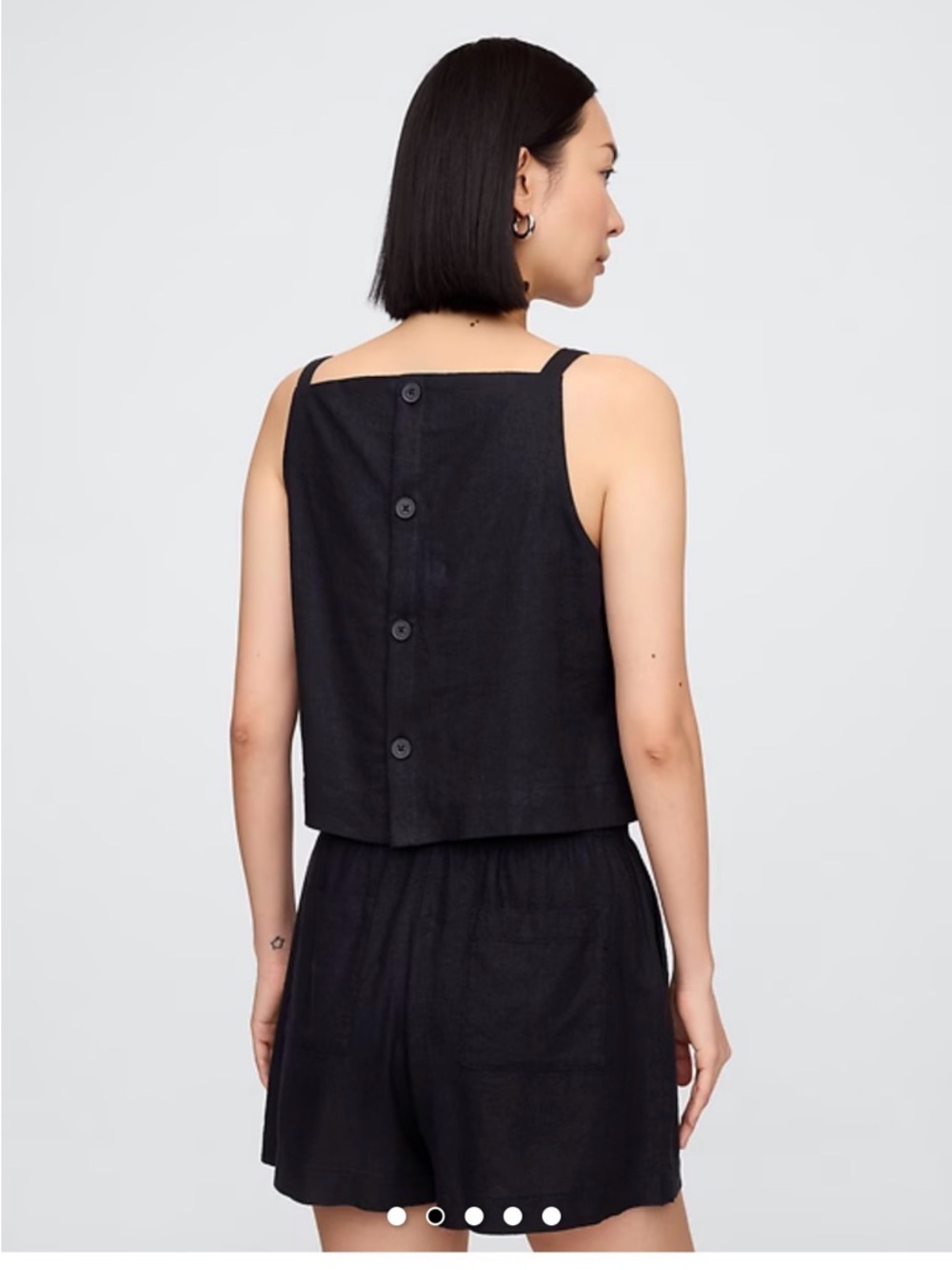 GAP Linen Blend Apron Top Black Large Square Neck Cropped Tank Top - Picture 3 of 4